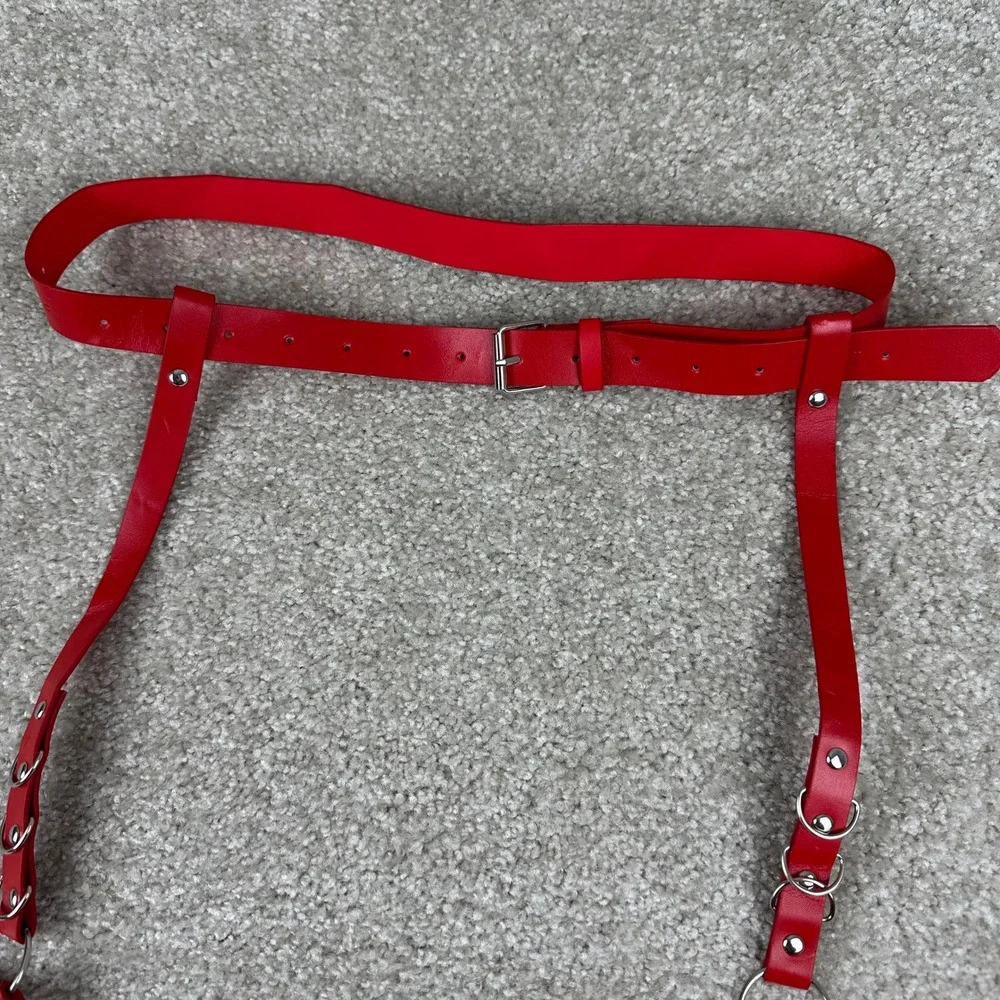 Red Faux Leather Leg Garter Body Harness Belt Punk Goth Festival Rave Edgy Alt